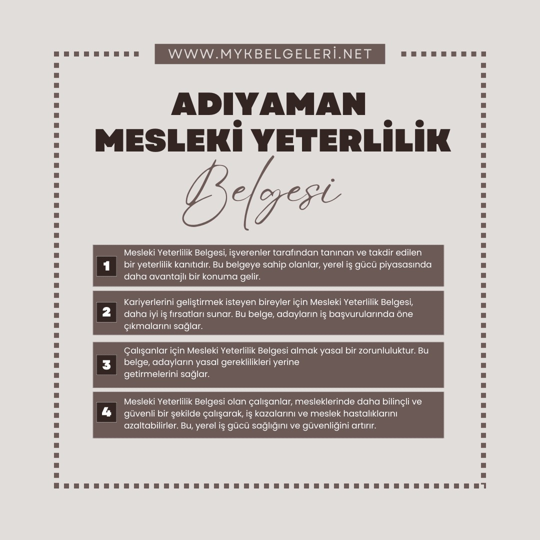 Adıyaman Mesleki Yeterlilik Belgesi