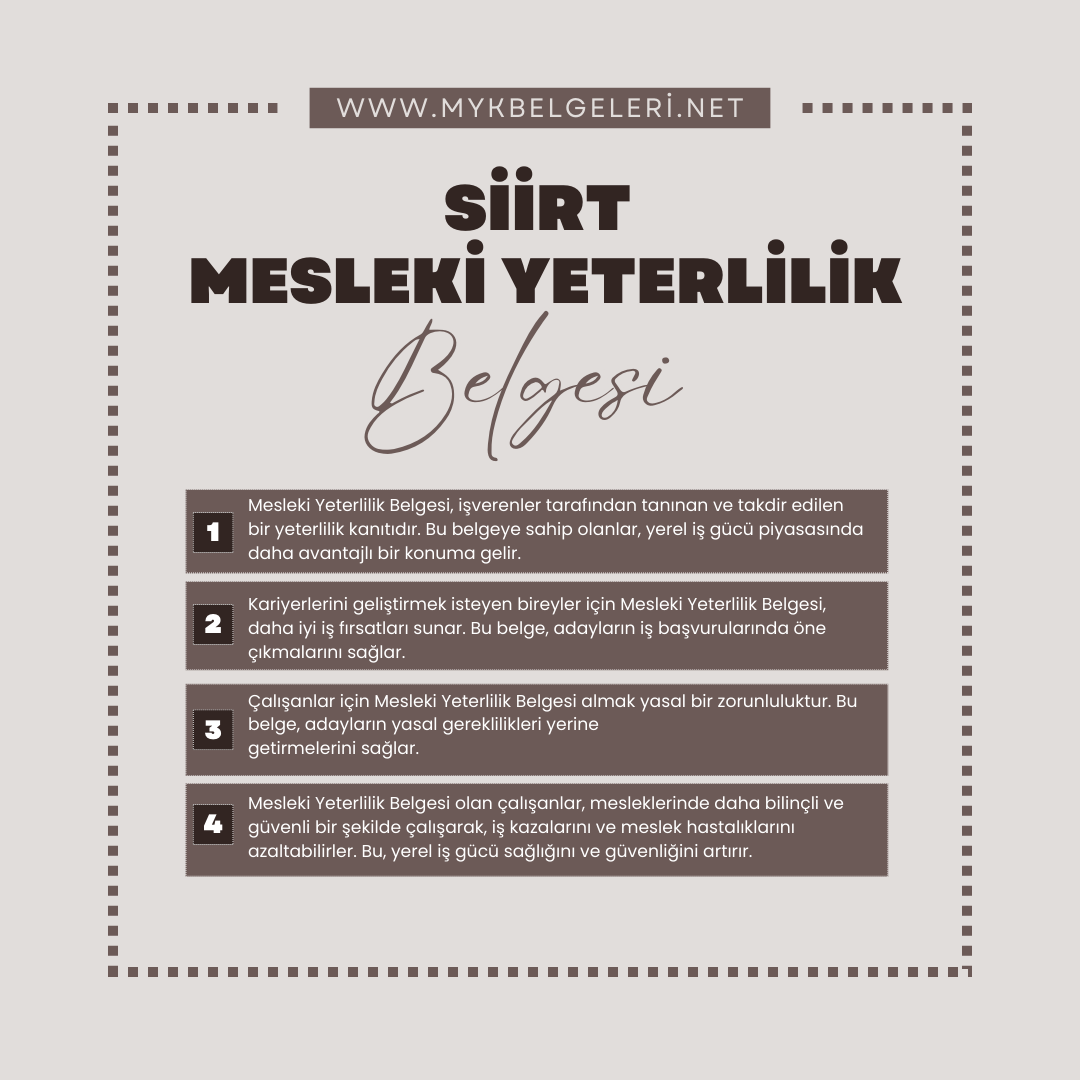 Siirt Mesleki Yeterlilik Belgesi