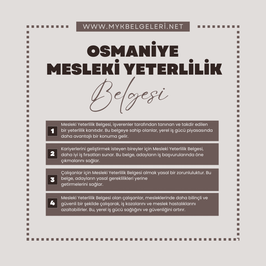 Osmaniye Mesleki Yeterlilik Belgesi