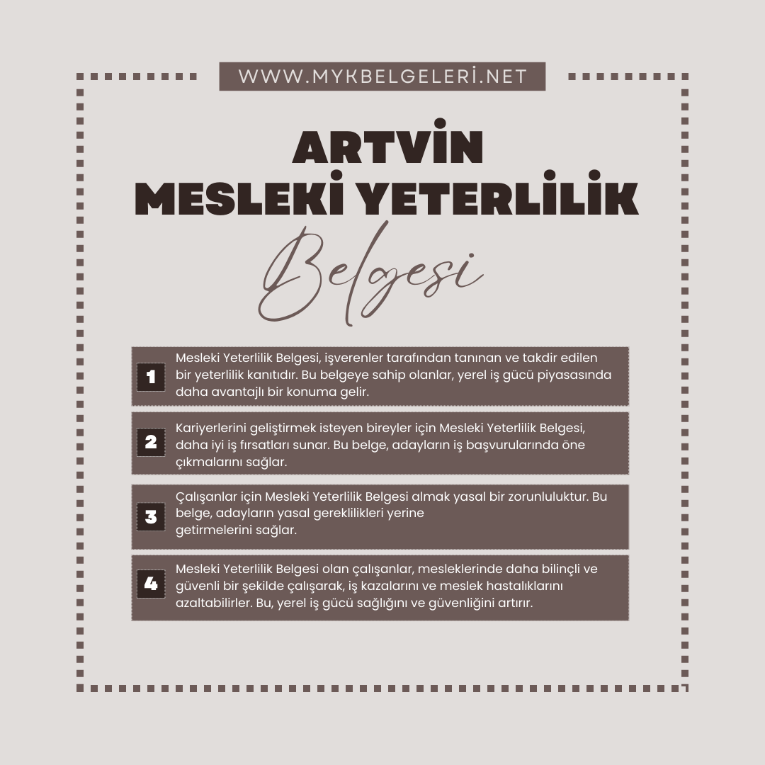 Artvin Mesleki Yeterlilik Belgesi