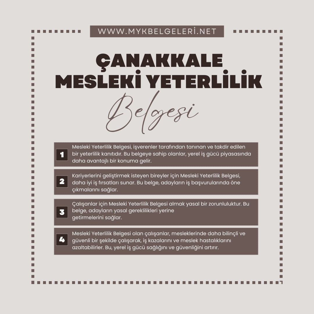 Çanakkale Mesleki Yeterlilik Belgesi
