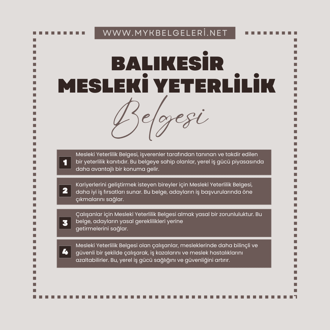Balıkesir Mesleki Yeterlilik Belgesi