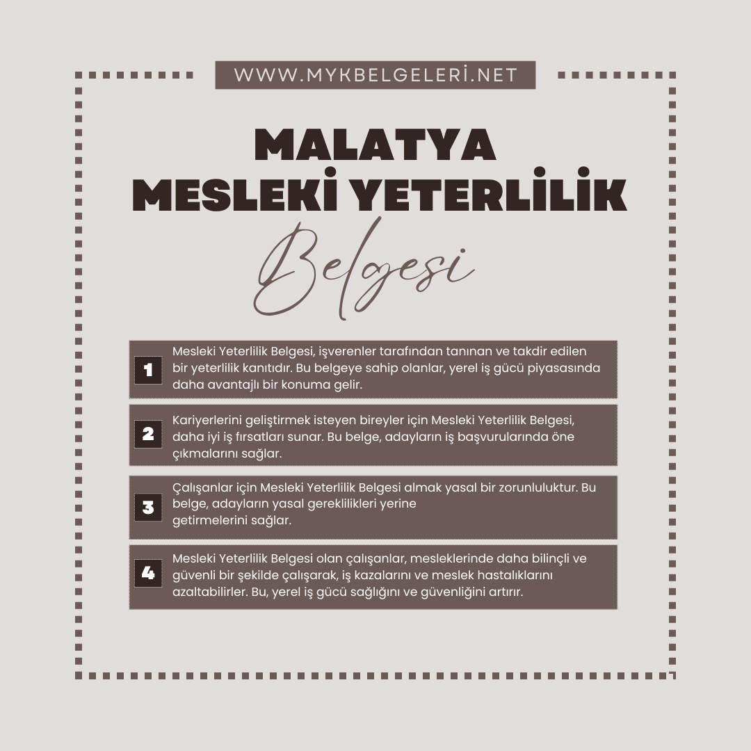 Malatya Mesleki Yeterlilik Belgesi